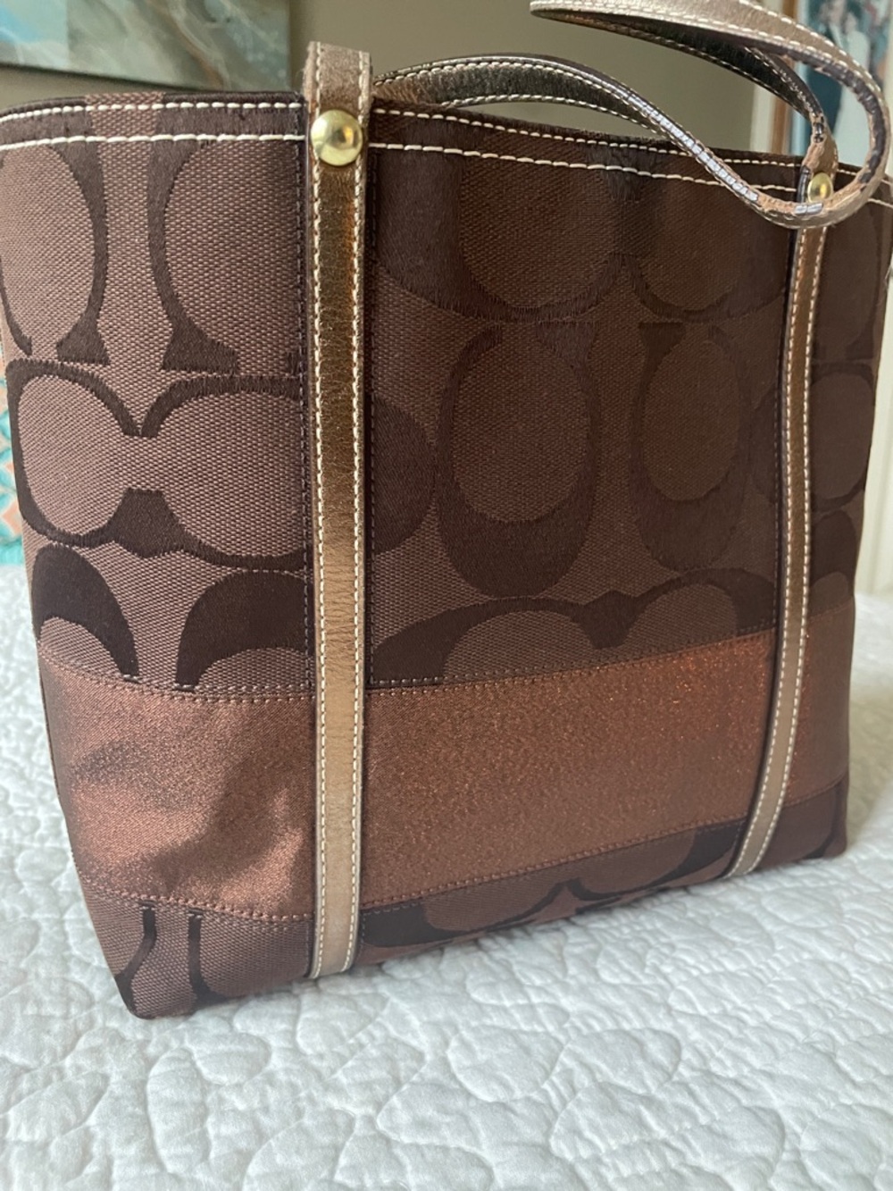 Coach Brown Signature Canvas Tote with Matching Brown Wallet and Gold-Tone Charm - Picture 3 of 7